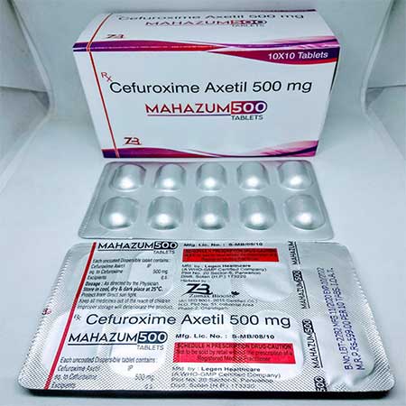 Product Name: Mahazum 500, Compositions of Mahazum 500 are Cefuroxime Axetil 500 mg - Zumax Biocare
