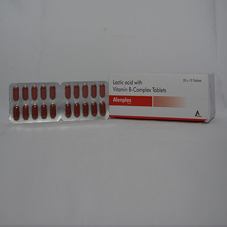 Product Name: ALENPLEX, Compositions of ALENPLEX are Lactic acid with Vitamin B Complex Tablets - Alencure Biotech Pvt Ltd