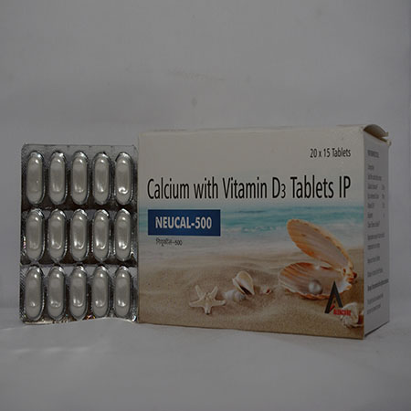 Product Name: NEUCAL 500, Compositions of NEUCAL 500 are Calcium with Vitamin D3 Tablets IP - Alencure Biotech Pvt Ltd