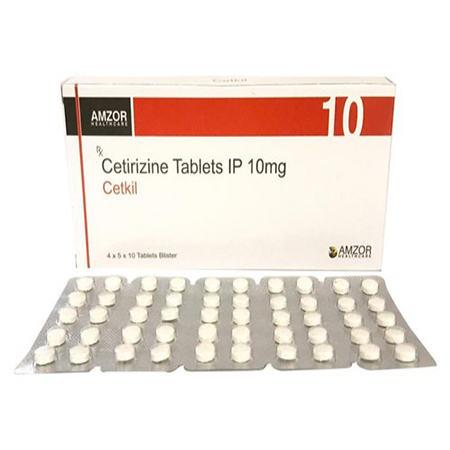 Product Name: Cetkil, Compositions of Cetkil are Cetirizine Tablets IP 10mg - Amzor Healthcare Pvt. Ltd