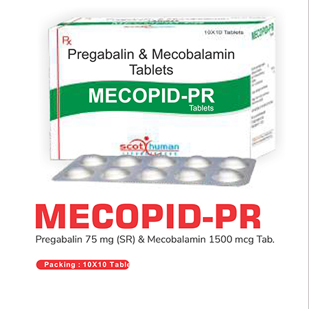 Product Name: Mecopid PR, Compositions of Mecopid PR are Pregablin & Mecobalamin  Tablets - Scothuman Lifesciences