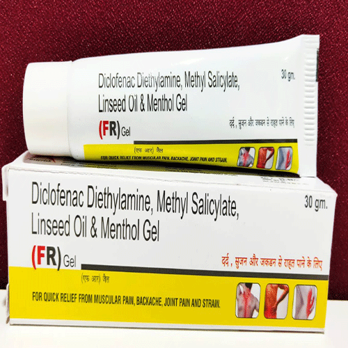 Product Name: FR Gel, Compositions of FR Gel are Diclofenac Diethylamine Methyl Salicylate Linseed Oil & Menthol Gel - Asterisk Laboratories