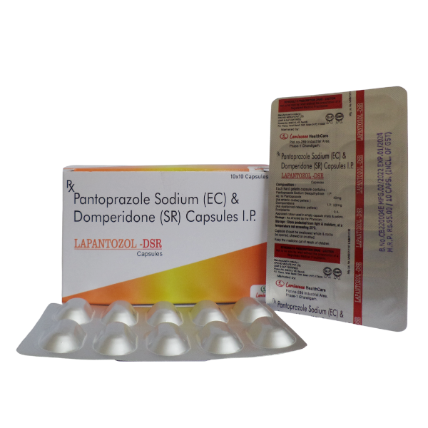 Product Name: Lapantozol Dsr, Compositions of Lapantozol Dsr are Pantoprazole Sodium (EC) & Domperidone  (SR) Capsules I.P. - Lamiaceae HealthCare
