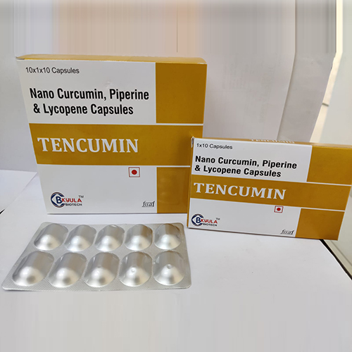 Product Name: Tencumin, Compositions of Tencumin are Nano Curcumin, Piperine and Lycopene Capsules - Bkyula Biotech