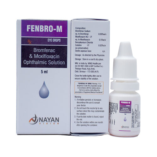 Product Name: Fenbro M, Compositions of Fenbro M are Bromfenac & Moxifloxacin Opithalmic Solution - Arlak Biotech