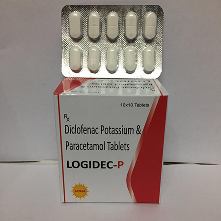 Product Name: LOGIDEC P, Compositions of LOGIDEC P are Diclofenac Potassium & Paracetamol Tablets - Apikos Pharma