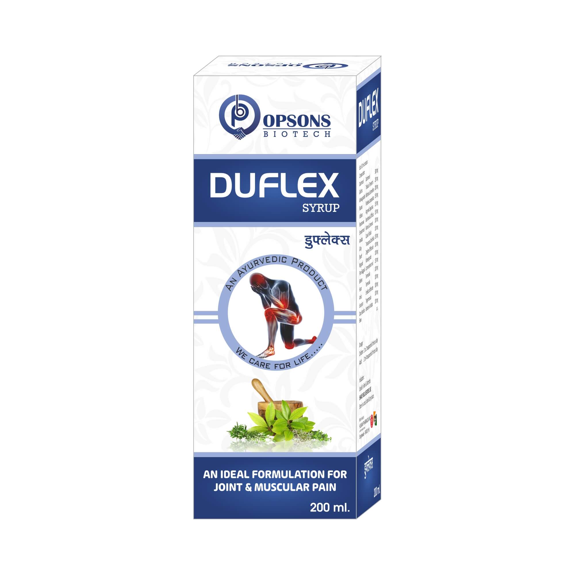 Product Name: Duflex, Compositions of An ideal Formulation For Joint & Muscular Pain are An ideal Formulation For Joint & Muscular Pain - Opsons Biotech