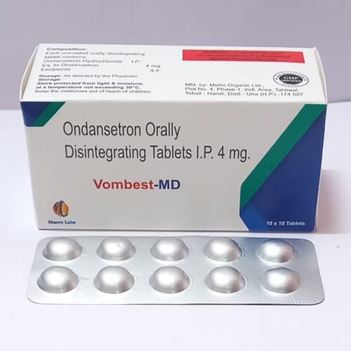 Product Name: Vombest MD, Compositions of Vombest MD are Ondansetron Orally Disintegrating Tablets IP 4 mg - Macro Labs Pvt Ltd