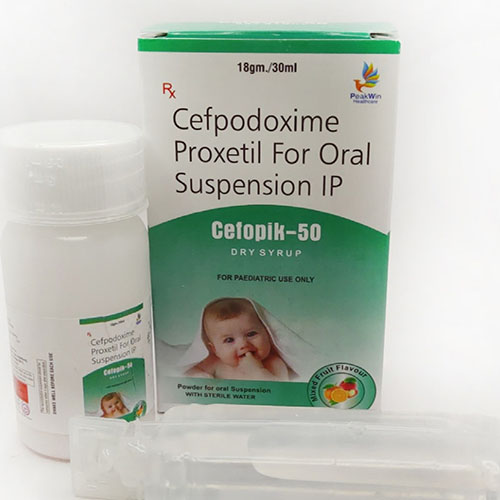 Product Name: Cefopik 50, Compositions of Cefopik 50 are Cefpodoxime Proxtil for Oral Suspension IP - Peakwin Healthcare