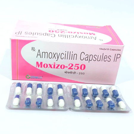 Product Name: MOXIZO 250, Compositions of MOXIZO 250 are Amoxycillin Capsules  IP - Ozenius Pharmaceutials