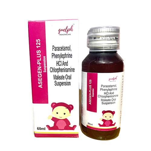 Product Name: AsegenPlus 125, Compositions of AsegenPlus 125 are Paracetamol, Phenylephrine HcI And Chlorpheniramine Maleate Oral Suspension - Guelph Healthcare Pvt Ltd
