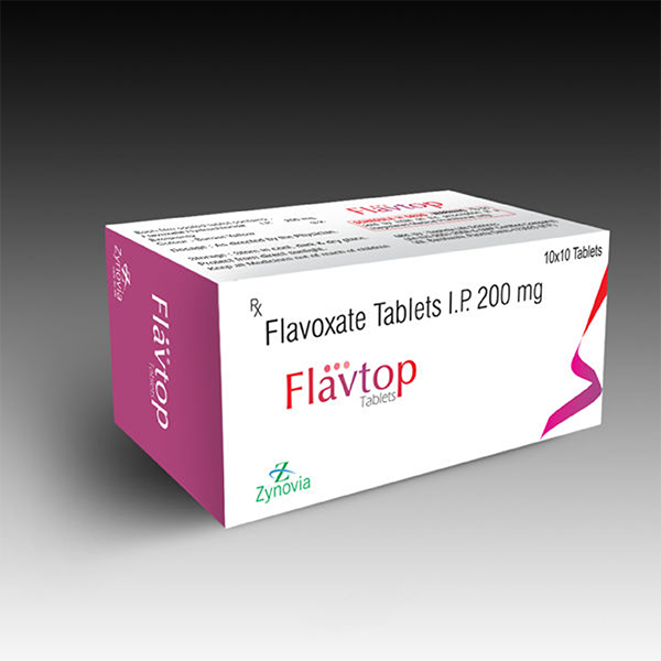 Product Name: Flavtop, Compositions of Flavtop are Flavoxate Tablets I.P 200 mg - Zynovia Lifecare