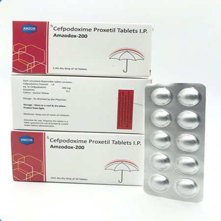 Product Name: Amzodox 200, Compositions of Amzodox 200 are Cefpodoxime Proxetil Tablets IP - Amzor Healthcare Pvt. Ltd