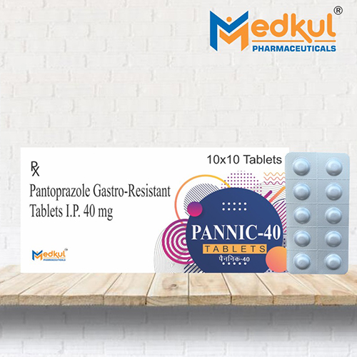 Product Name: Pannic 40, Compositions of Pannic 40 are Pantaprazole Gastro Resitant Tablets I.P. 40 mg - Medkul Pharmaceuticals