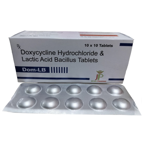 Product Name: DomLB, Compositions of DomLB are Doxycycline Hydrochloride & Lactic Acid Bacillus Tablets - Jecks Pharma