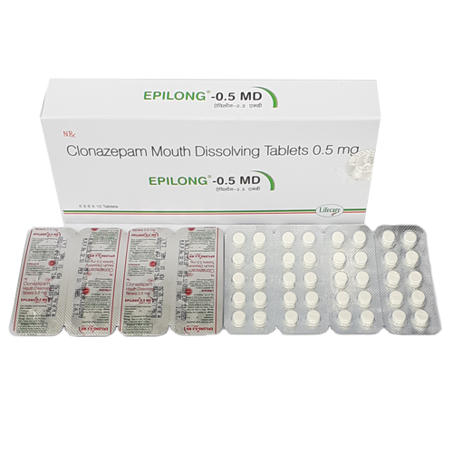 Product Name: Epilong 0.5 MD, Compositions of Epilong 0.5 MD are Clonazepam Mouth Dissolving Tablets 0.5 mg - Lifecare Neuro Products Ltd.
