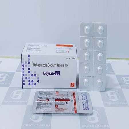 Product Name: Edyrab 20, Compositions of Edyrab 20 are Rabeprazole Sodium Tablets I.P. - Hower Pharma Private Limited
