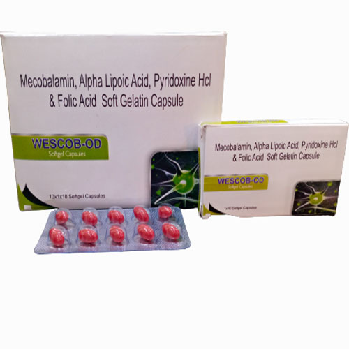 Product Name: WESCOB OD, Compositions of WESCOB OD are Mecobalamin 1500mcg + Alpha Lipoic Acid 100mg  + Folic Acid 1.5mg +  Pyridoxine 3mg - Edelweiss Lifecare