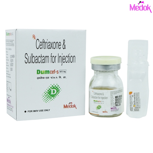 Product Name: Dumcef S, Compositions of Dumcef S are Ceftriaxone 125mg + Sulbactam 62.5mg - Medok Life Sciences Pvt. Ltd