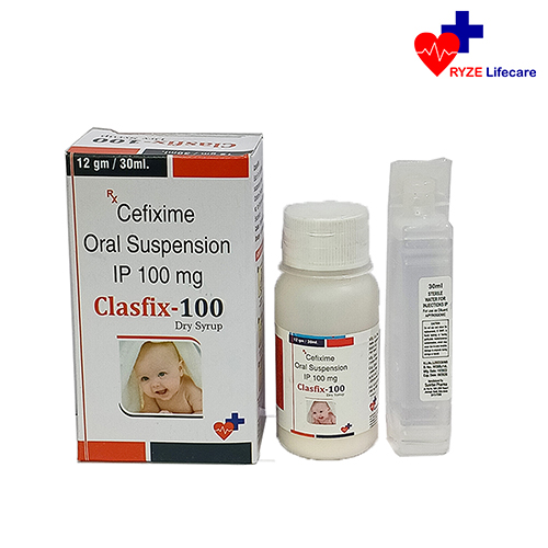 Product Name: Clasfix 100, Compositions of Clasfix 100 are Cefixime Oral Suspension 100 mg - Ryze Lifecare
