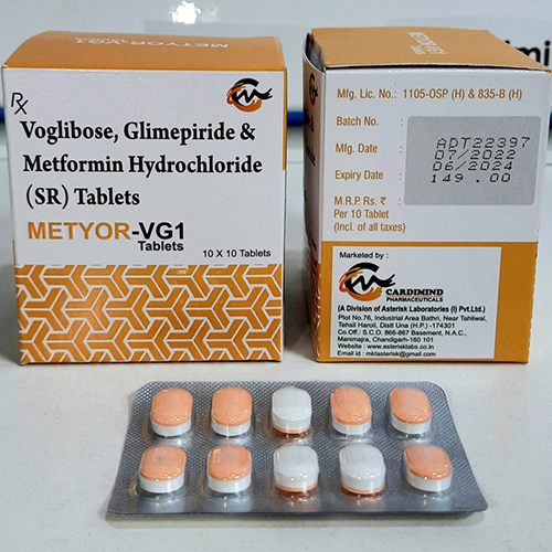Product Name: Metyor VG1, Compositions of Metyor VG1 are Voglibose,Glimepride & Metfortin Hydrochloride (SR) Tablets - Asterisk Laboratories
