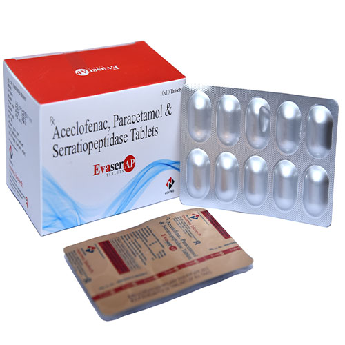 Product Name: Evaser AP, Compositions of Evaser AP are Aceclofenac Paracetamol & Serratiopeptidase - Noreva Biotech