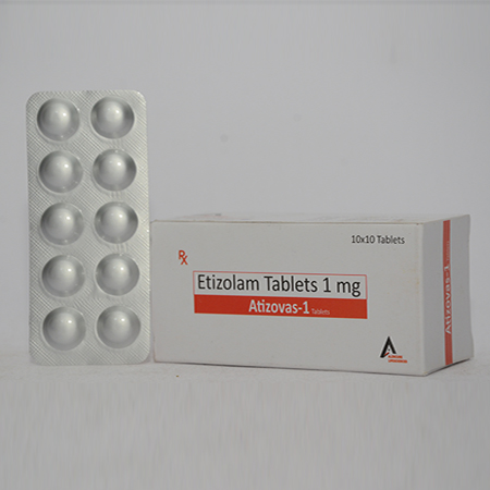 Product Name: ATIZOVAS 1, Compositions of ATIZOVAS 1 are Etizolam Tablets 1 mg - Alencure Biotech Pvt Ltd