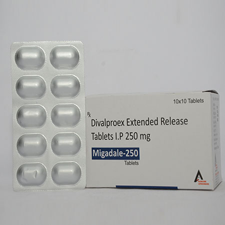 Product Name: MIGADALE 250, Compositions of MIGADALE 250 are Divalproex Extended Release Tablets IP 250mg - Alencure Biotech Pvt Ltd