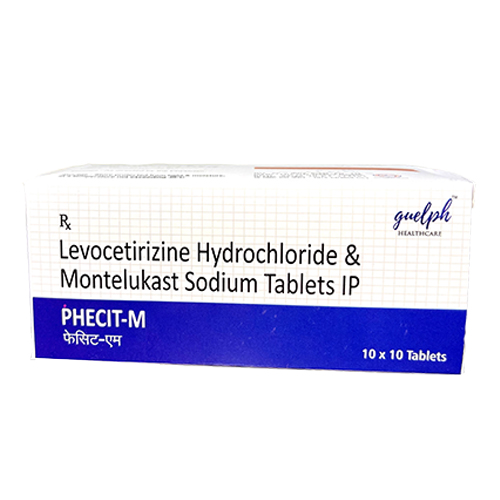 Product Name: Phecit M, Compositions of Phecit M are Levocetirizine Hydrochloride & Montelukast Sodium Tablets IP - Guelph Healthcare Pvt Ltd