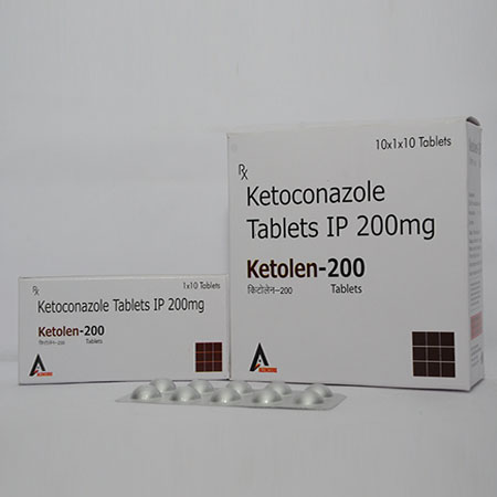 Product Name: KETOLEN 200, Compositions of KETOLEN 200 are KetoconazoleTablets IP 200mg - Alencure Biotech Pvt Ltd
