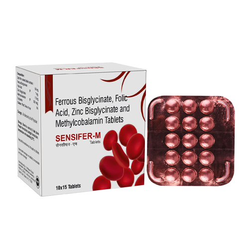 Product Name: SensiferM, Compositions of SensiferM are Ferrous Bisglycinate, Folic Acid, Zinc Bisglycinate and Methylcobalamin Tablets - Senen Biotech