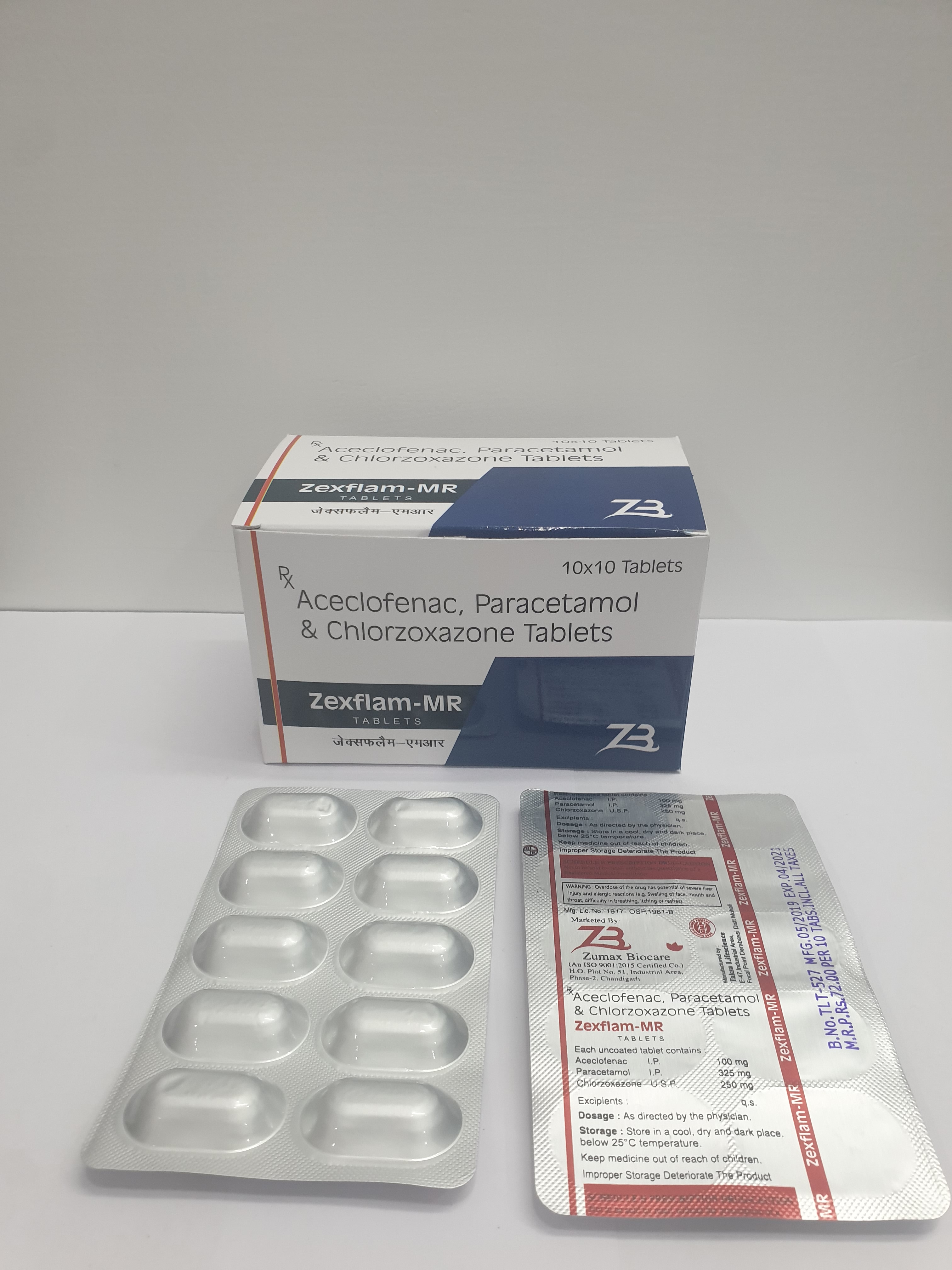 Product Name: Zexflam MR, Compositions of Aceclofenac, Paracetamol & Chlorzoxazone Tablets are Aceclofenac, Paracetamol & Chlorzoxazone Tablets - Zumax Biocare