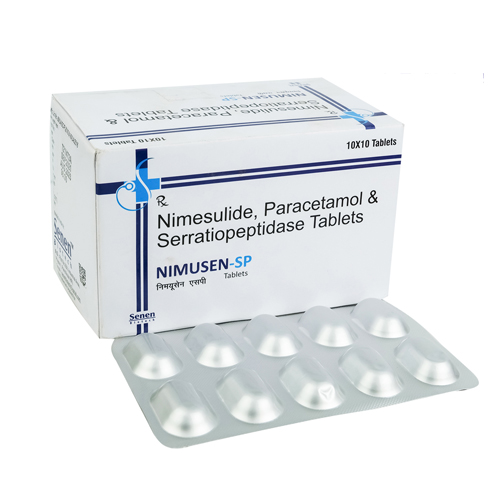 Product Name: Nimusen SP, Compositions of Nimusen SP are Nimesulide, Paracetamol & Serratiopeptidase Tablets - Senen Biotech