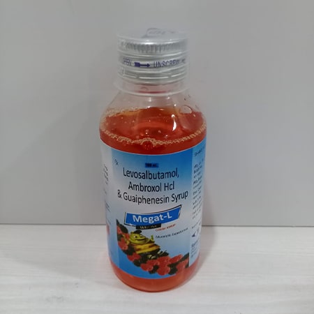 Product Name: Megat L, Compositions of Megat L are Levosalbutamol, Amroxol HCL & Guaiphesin Syrup - Soinsvie Pharmacia Pvt. Ltd