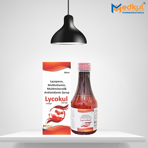Product Name: Lycokul, Compositions of Lycokul are Lycopene,Multivitamin,Multimineral with Antioxidant Syrup - Medkul Pharmaceuticals