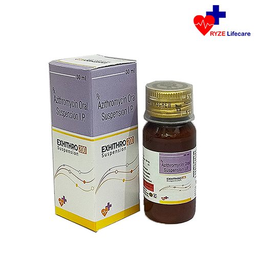 Product Name: EXHITRO 200, Compositions of EXHITRO 200 are Azithromycin Oral Suspension I.P. - Ryze Lifecare