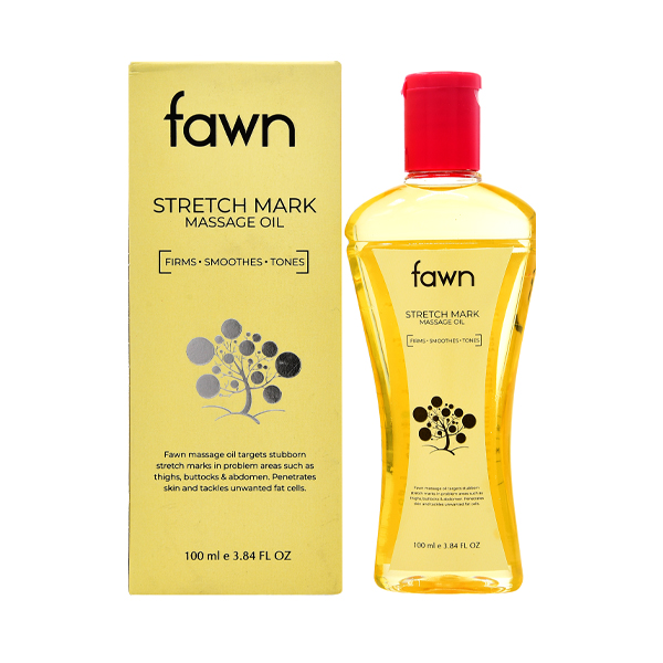 Product Name: Fawn Stretch Mark Oil, Compositions of Fawn Stretch Mark Oil are Almond + Neem + Sesame + Tea Tree + Lemon Grass + Daruhaldi + Manjishtha & Other essential Oils - Fawn Incorporation