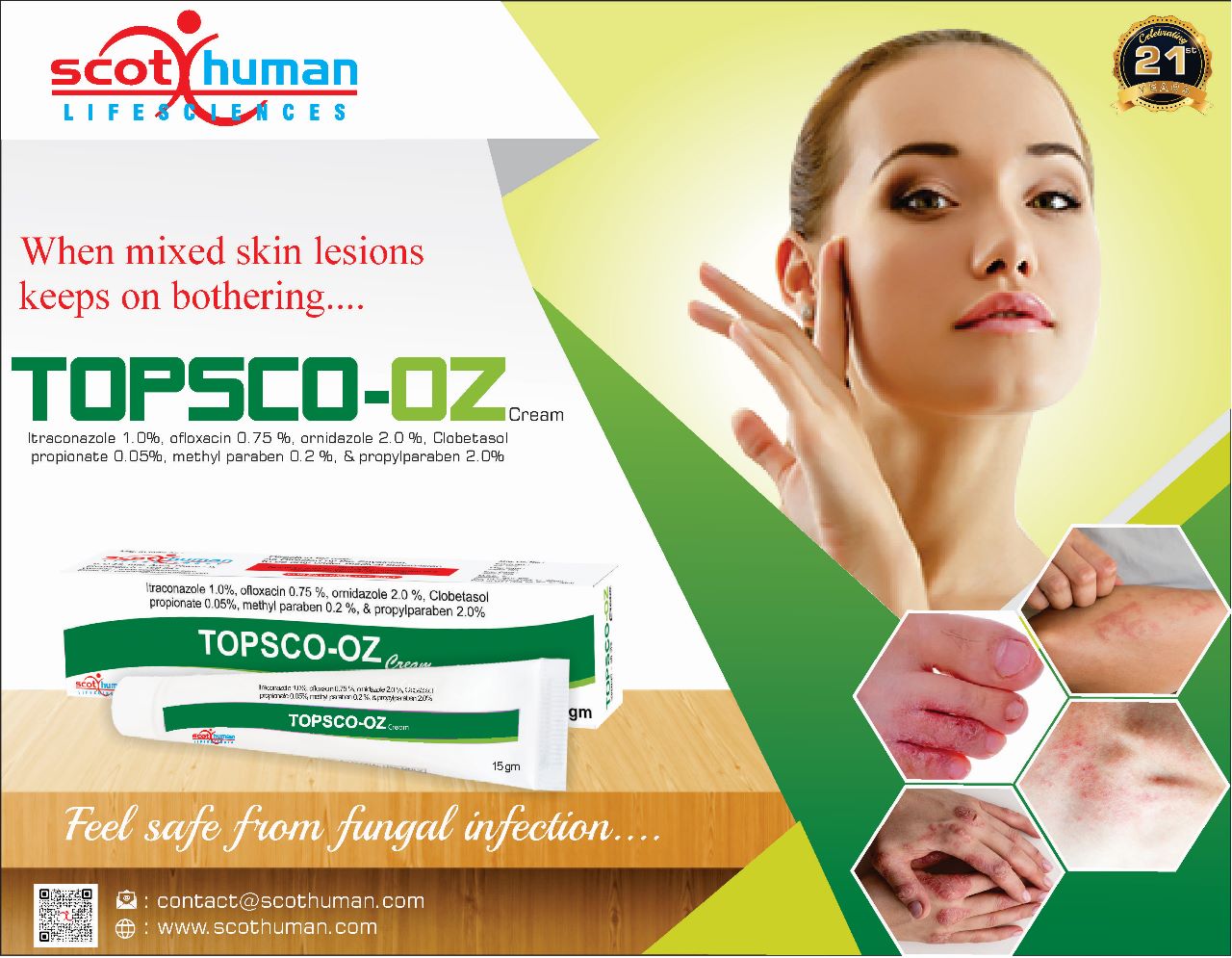Product Name: TopSco OZ, Compositions of TopSco OZ are Clobestol propionate,Neomycin sulphate,ketoconazole,Iodochlorhydroxyquinione,Tolnaftate - Pharma Drugs and Chemicals