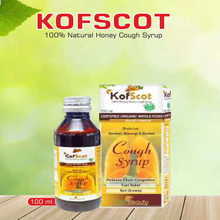 Product Name: Kofscot, Compositions of Kofscot are 100% Natural Honey Cough Syrup - Scothuman Lifesciences