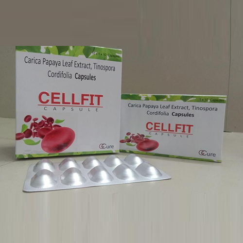 Product Name: Cellfit, Compositions of Cellfit are Carica Papaya Leaf Extract, Tinospora,Cordifolio Capsules - Jonathan Formulations