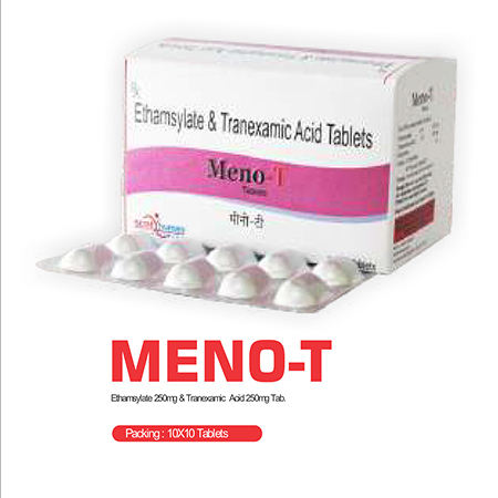 Product Name: Meno t, Compositions of Meno t are Ethamsylate & Tranexamic Acid Tablets - Scothuman Lifesciences