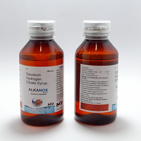 Product Name: Alkanox, Compositions of Alkanox are Disodium Hydrogen Citrate Syrup - Noxxon Pharmaceuticals Private Limited