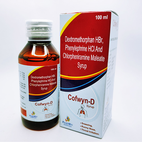 Product Name: Cofwyn D, Compositions of Cofwyn D are Dextromethopharphon Hbr, phenylephrine HCI And Chloropheniramine Maleate Syrup - Peakwin Healthcare
