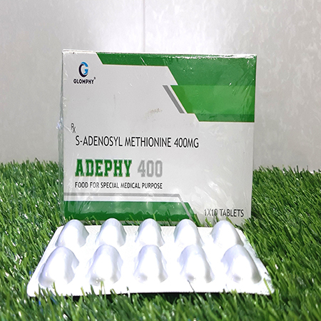 Product Name: ADEPHY 400, Compositions of ADEPHY 400 are S-Adenosyl Methionine 400mg - Glomphy Biotech