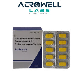 Product Name: Ezaflam MR, Compositions of Ezaflam MR are Diclofenac Potassium Paracetamol and Chlorzoxazone Tablets - Acrowell Labs Private Limited