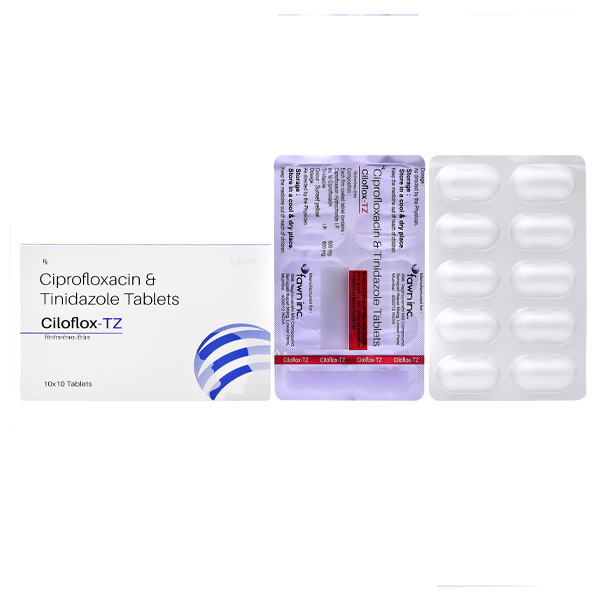 Product Name: CILOFLOX TZ, Compositions of Ciprofloxacin 500 mg & Tinidazole 600 mg are Ciprofloxacin 500 mg & Tinidazole 600 mg - Fawn Incorporation