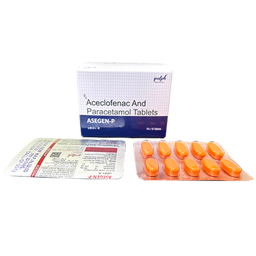 Product Name: Asegen P, Compositions of Asegen P are Aceclofenac &  Paracetamol - Guelph Healthcare Pvt Ltd