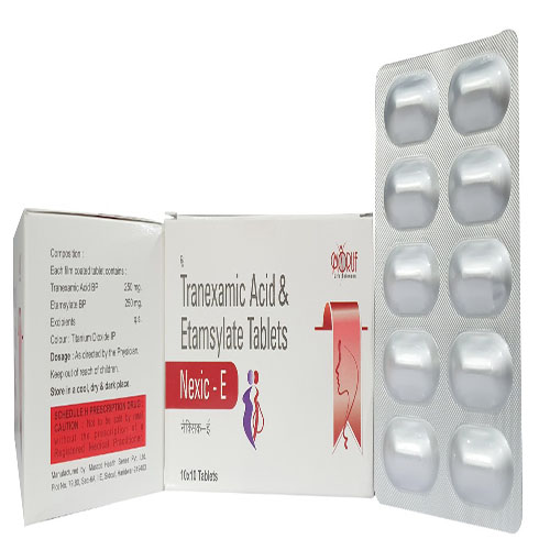 Product Name: Nexic E, Compositions of Nexic E are Tranexamic Acid & Etamsylate Tablets - Arlak Biotech