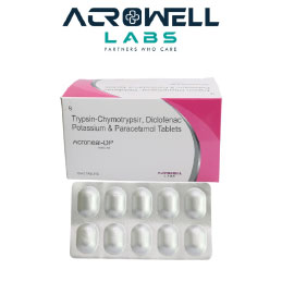 Product Name: Acroheal DP, Compositions of Acroheal DP are Trypsin, Chymotrypsin, Diclofenac Potassium and Paracetamol Tablets - Acrowell Labs Private Limited