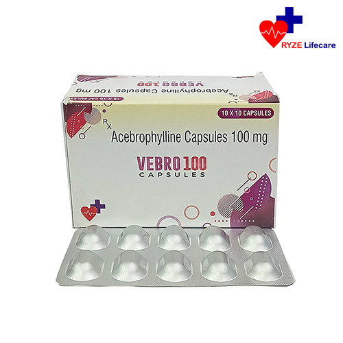 Product Name: VEBRO 100 , Compositions of VEBRO 100  are Acebrophylline Capsules 100 mg - Ryze Lifecare